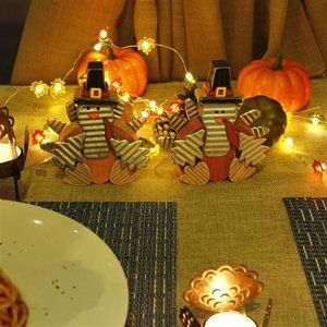 Set of 2 Thanksgiving Turkey Decor, Wooden Indoor Standing Tabletop